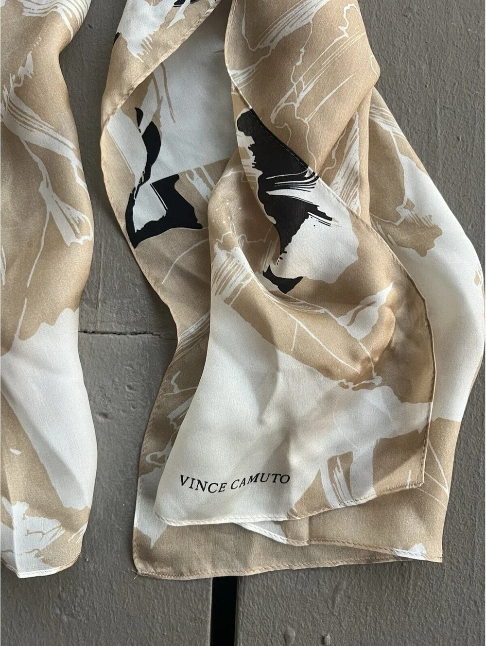 Vince Camuto Silk Rectangle/Oblong Scarf, Large Floral Cream Black 70”X17”